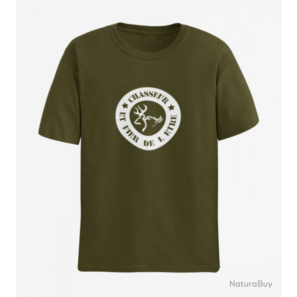 T-shirt Chasse - Chasseur et fire de l'tre - Army / Blanc - L