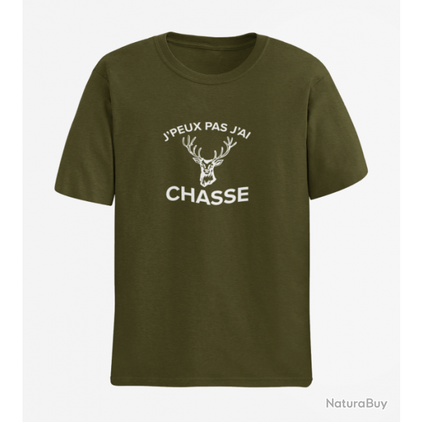 T shirt Chasse J peux pas j ai chasse Cerf Army Blanc
