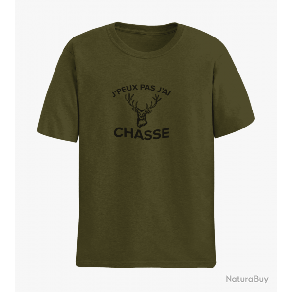 T shirt Chasse J peux pas j ai chasse Cerf Army Noir