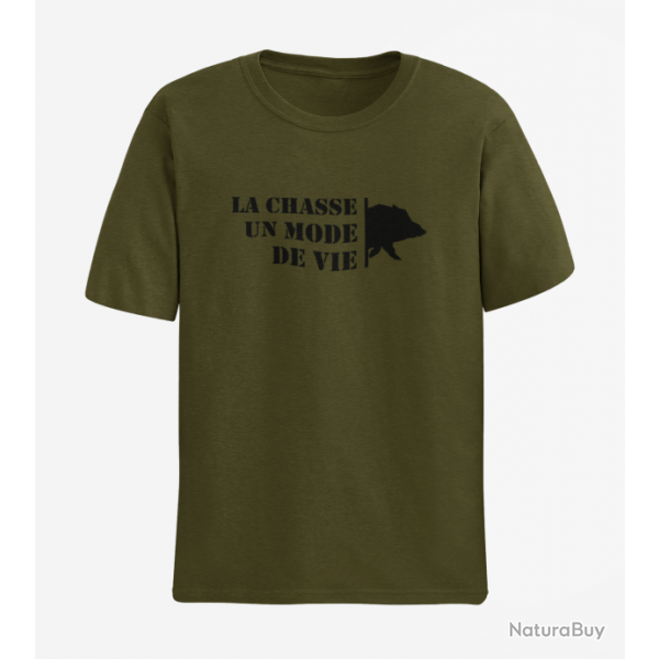 T shirt Chasse Un mode de vie Sanglier Army Noir