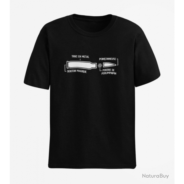 T shirt Humour Anatomie d une balle de fusil Noir