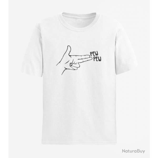 T shirt Humour Pew Pew Blanc