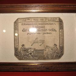 assignat de  "CINQUANTE SOLS" 1793  serie 165 avec cadre sous verre