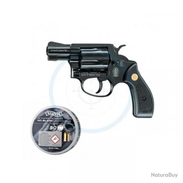 Revolver  blanc Smith & Wesson Chiefs + 50 Balles Walther - Calibre 9mm RK