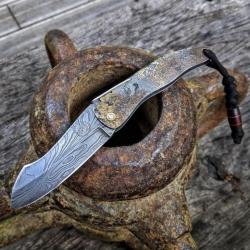 Couteau pliant full métal, lame damas