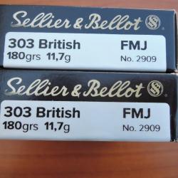 cartouches SELLIER & BELLOT 303 BRITISH 180 grs FMJ par 2 boites