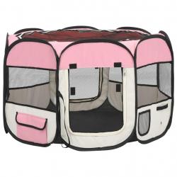 Parc pour chiens pliable avec sac de transport rose 90 x 90 x 58 cm 02_0001735