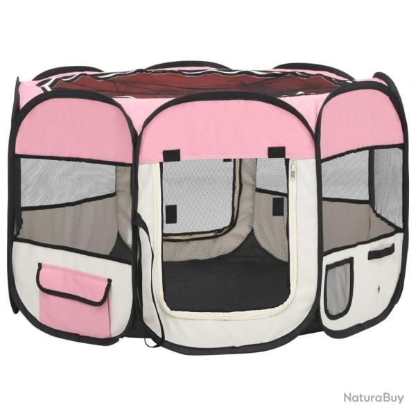Parc pour chiens pliable avec sac de transport rose 90 x 90 x 58 cm 02_0001735