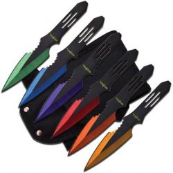 Lot de 6 Couteaux de Lancer Multicolore Perfect Point Throwing Lame Acier Etui Nylon M4509