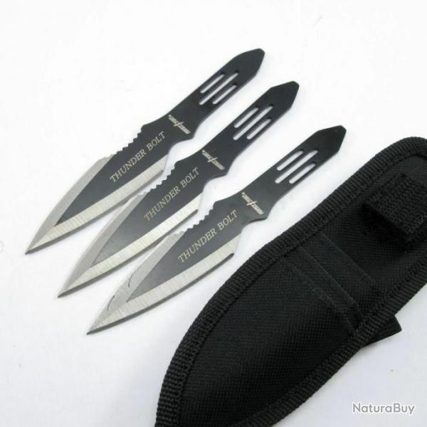 M4503 Lot de 3 Couteaux de Lancer Perfect Point Throwing Black Acier Inox Etui Nylon