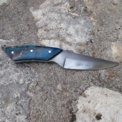 Couteau fixe Artisanal Le Garenne® Loupe d'érable bleu Acier 5160 lame 12cm