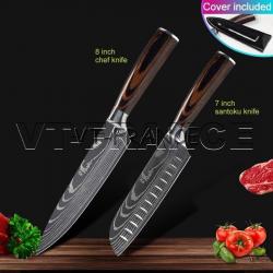 Set Couteau Japonais Pro Santoku Style Damas, Modele: 2pcs-Set 3