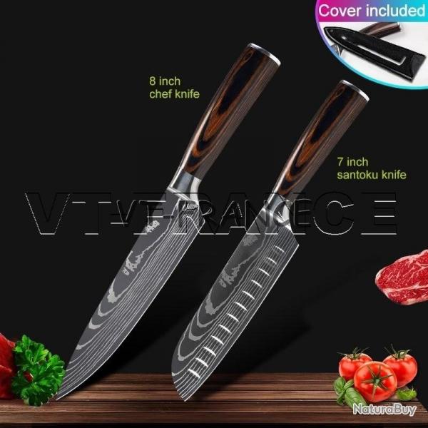 Set Couteau Japonais Pro Santoku Style Damas, Modele: 2pcs-Set 3