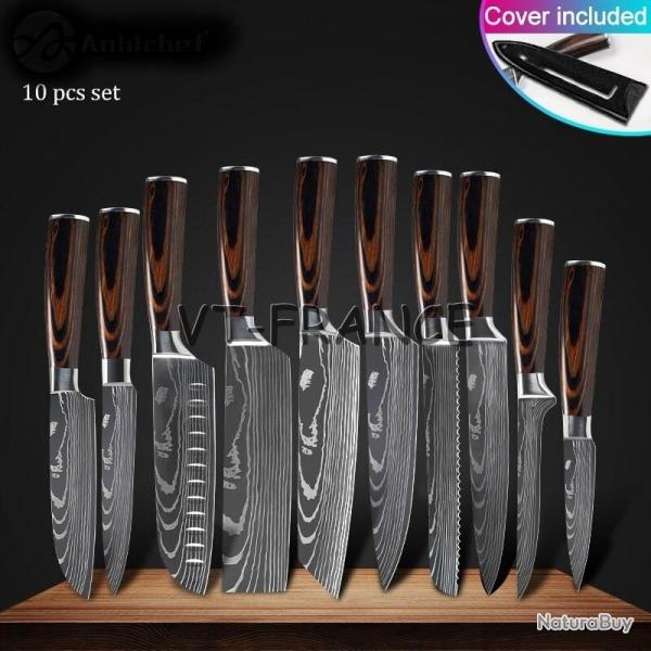 Set Couteau Japonais Pro Santoku Style Damas, Modele: 10pcs-Set 1