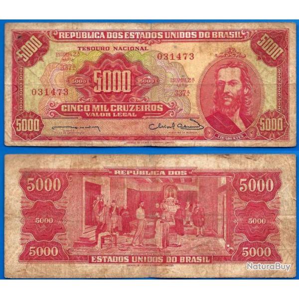 Bresil 5000 Cruzeiros 1963 Sign 12 Brazil Brasil Amerique Du Sud Tiradentes