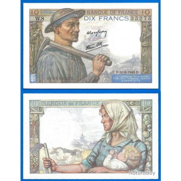 France 10 Francs 1942 Mineur Billet Franc Frc Frs Frc