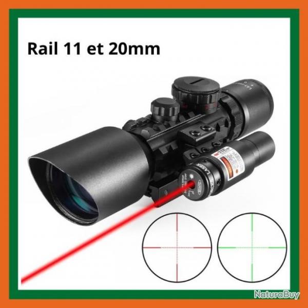 Lunette de vise 3-10x42 - Avec laser - Rail de 11 et 20mn - Livraison gratuite et rapide