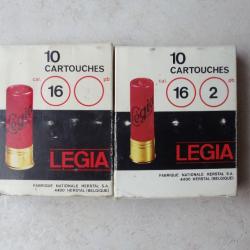 2 Boîtes de cartouches " LEGIA " Herstal ( Belgique )en cal 16.