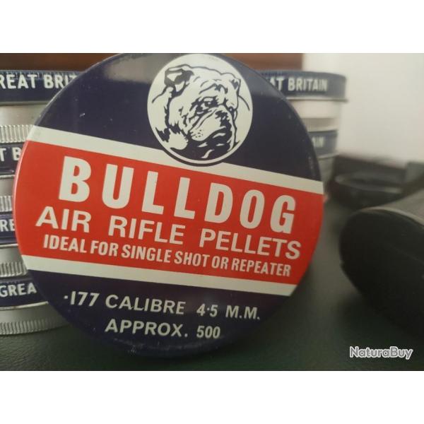 BULLDOG MADE IN GREAT BRITAIN .177 CAL 4.5 ..,1 BOITE DE 500 PLOMBS .RARE BOTE VINTAGE.