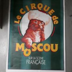 rare affiche  lithographie originale "le cirque de moscou " sur la scène française 120x80cm