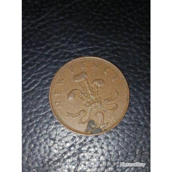 Pice anglaise 2 new pence 1971, rare, Elizabeth 2, 2me effigie, 7,12g