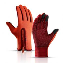 Gants Unisexe Écran Tactile Chaud Hiver Antidérapante et Confortable Camping Randonnée Orange Neuf