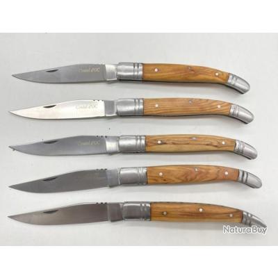 lot de 5 Couteaux POCHE COUTELDOC manche en bois d'olivier ref K23 avec gravure prénom offert 21 cm