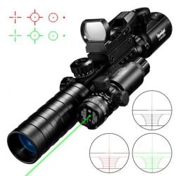 Lunette de tir 3-9x32EG réticule lumineux + laser vert + Point rouge et vert holographique(11 et 22)