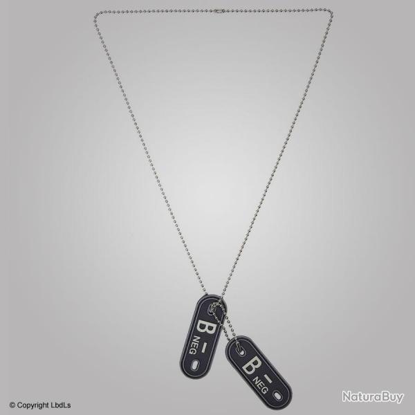 Dog tag groupe sanguin B ngatif PVC noir