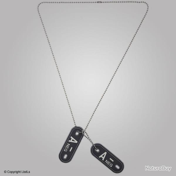 Dog tag groupe sanguin A ngatif PVC noir