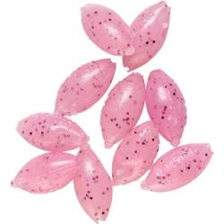 Perles ovale Daiwa siliconées - Par 15 - Rose phospho pailleté