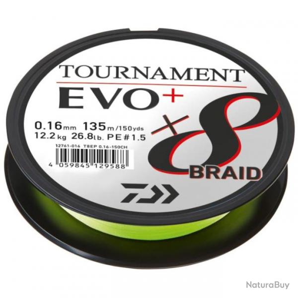 Tresse Daiwa Tournament 8 Braid Evo+ 135 m / Chartreuse / 0.08 mm - 135 m / Chartreuse / 0.18 mm