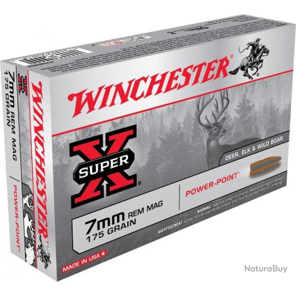Munitions WINCHESTER calibre 7mm Rem Mag Power Point 175gr x20