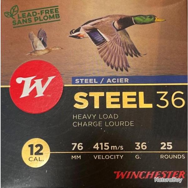 Cartouches de chasse Winchester Steel 36g 12/76 haute performance par 25