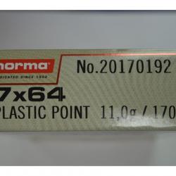 1 BOITE DE 20 BALLES 7X64 NORMA PLASTIC POINT 11G/170GR NEUVE