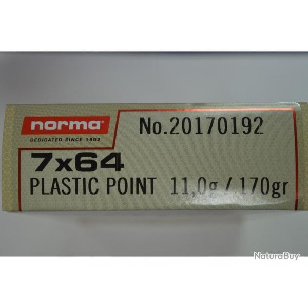 1 BOITE DE 20 BALLES 7X64 NORMA PLASTIC POINT 11G/170GR NEUVE