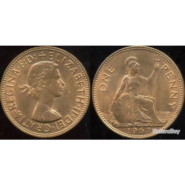 Pice collection Bronze One Penny (1 PENNY)  l'Effigie de la Reine ELIZABETH ll D'ANGLETERRE 1967