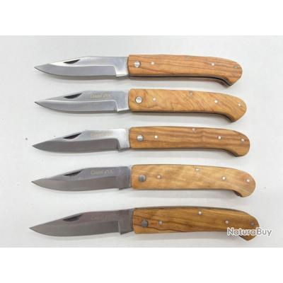 lot de 5 Couteaux POCHE COUTELDOC manche en bois d'olivier  ref k7 avec gravure prénom offert 18 cm