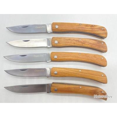 lot de 5 Couteaux POCHE COUTELDOC manche en bois d'olivier  ref K5 avec gravure prénom offert 20 cm
