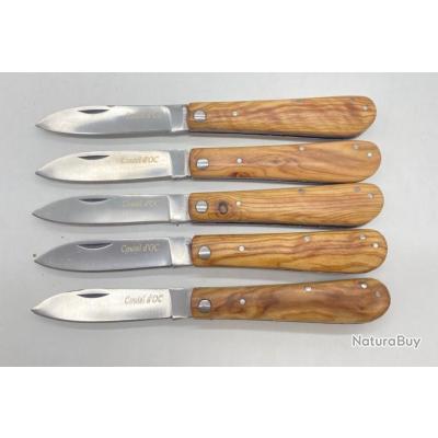lot de 5 Couteaux POCHE COUTELDOC manche en bois d'olivier ref R11 avec gravure prénom offert 17 cm