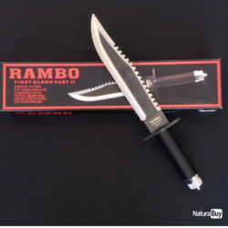 *Collectionneur Couteau 'Rambo II' 40cm avec étui en cuir ROBUSTE 700g avec accessoires de survie Ro