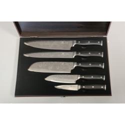 **Damascus, Parure de 5 couteaux de cuisine japonais lame en acier damas 128 couches Royal Swiss o