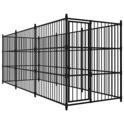 Chenil extérieur cage enclos parc animaux chien d'extérieur pour chiens 450 x 150 x 185 cm noir 02_