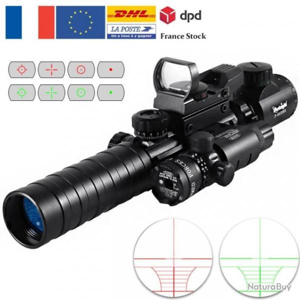 Lunette 3-9X32EGC Vise Holographique Point Rouge Vert Fusil Reflexe Chasse