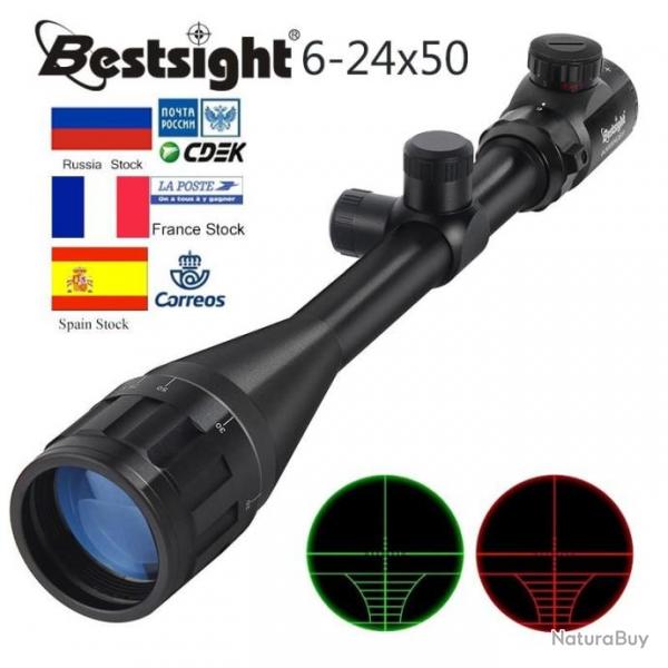 Bestsight 6-24X50 Aoe, fusil Optique Tactique Porte Rood En Groen Mil-Dot Verlichte Sniper Chasse