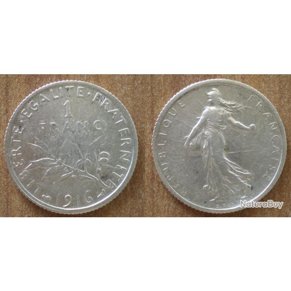 France 1 Franc 1916 Semeuse Piece Argent Francs