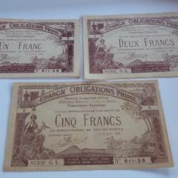 3 BILLETS EPARGN' OBLIGATIONS PRIME VALEURS FRANCAISES D'ETAT CLERMONT-FERRAND 1928