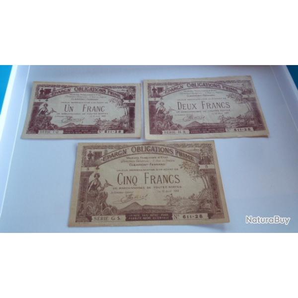 3 BILLETS EPARGN' OBLIGATIONS PRIME VALEURS FRANCAISES D'ETAT CLERMONT-FERRAND 1928