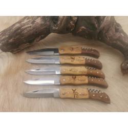 NOUVEL ARRIVAGE : lot de 5 couteaux de chasse manche bicolor bois de teck/Palissandre tire bouchon