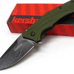 Couteau Damas Kershaw Knockout A/O Green Lame 128 Couches Manche Aluminium Made USA KS1870OLDAM